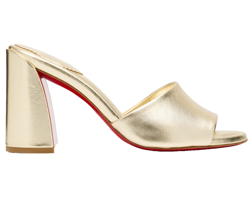 Christian Louboutin Jane Mule 85 Platine Gold Leather Backless Sandal Heel 36